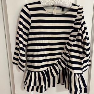 J Crew Blue White Ruffle Stripe Top. M